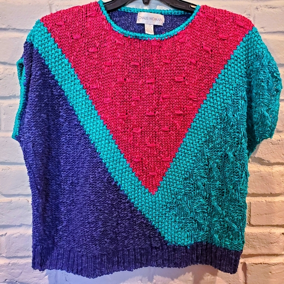 Vintage Sweaters - Plus size 80s sweater! 1X magenta, teal, purple